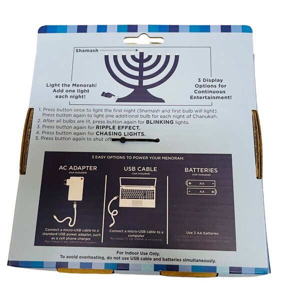 Rite Lite LED Menorah With Safe LED Bulbs & USB Power Options 11" x 11" 3.5" in - Picture 3 of 6